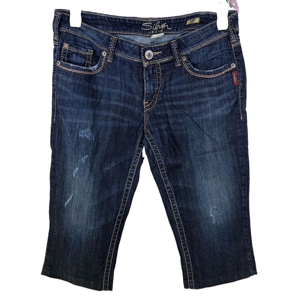 Silver Jeans Aiko Capri Dark Wash Women’s size 33 Distressed(36/18)